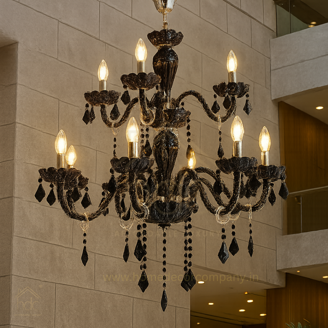 HDC 24-Light Midnight Imperial Multi-Tier Black Glass Italian Chandelier