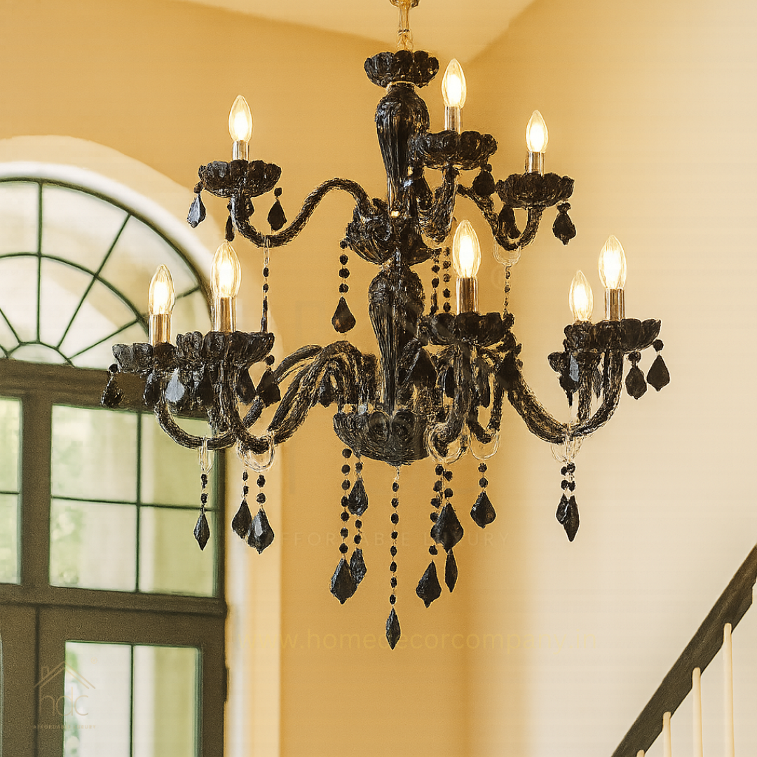 HDC 24-Light Midnight Imperial Multi-Tier Black Glass Italian Chandelier