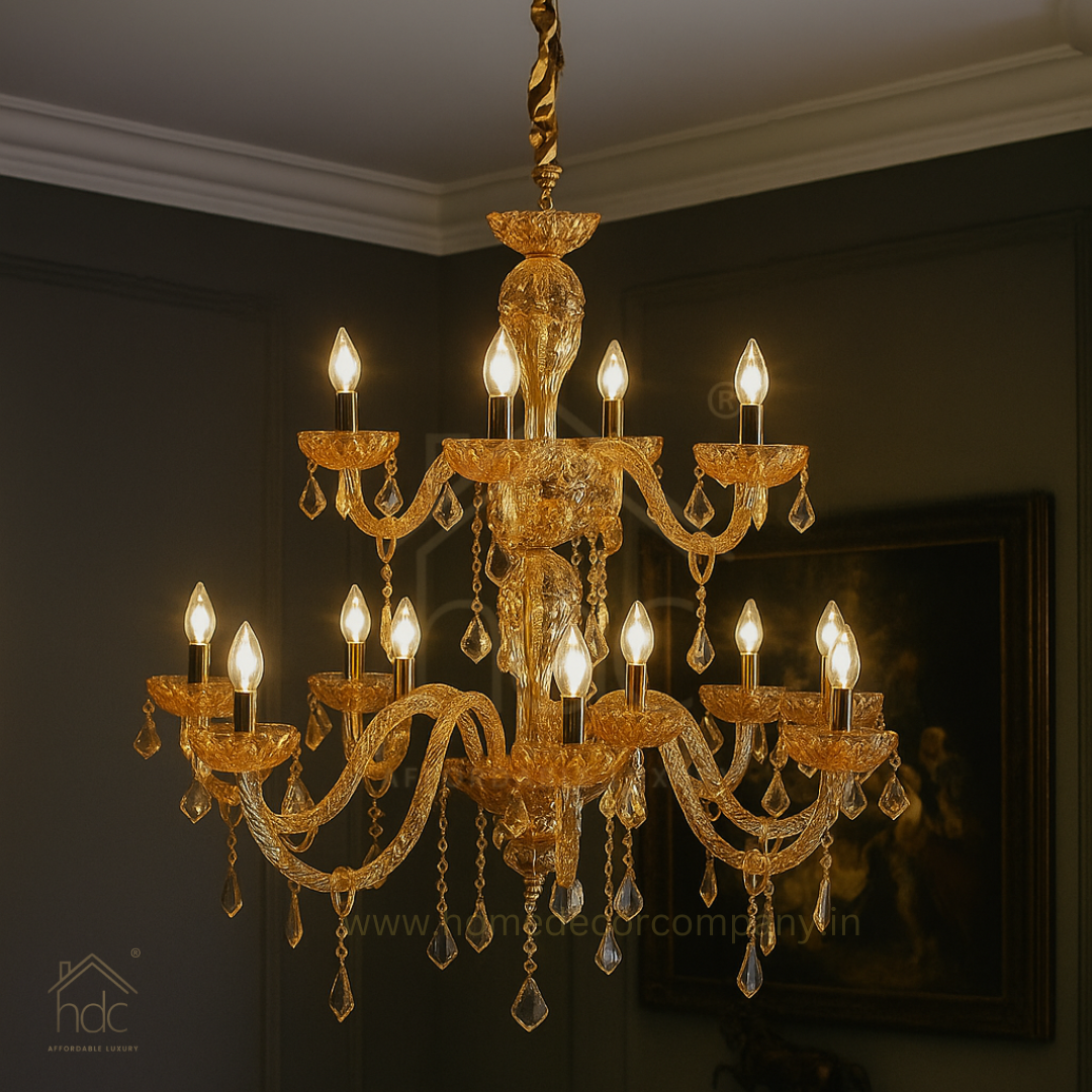 HDC 24-Light Multi-Tier Royal Amber Grandeur Glass Italian Chandelier
