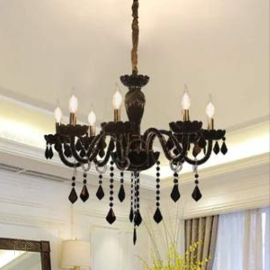 HDC 8-Light Black Noir Grandeur Crystal Glass Italian Chandelier For Living Room