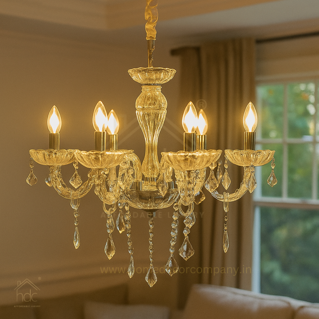 HDC 5-Lights Crystal Elegance Premium Glass Chandelier For Living Room