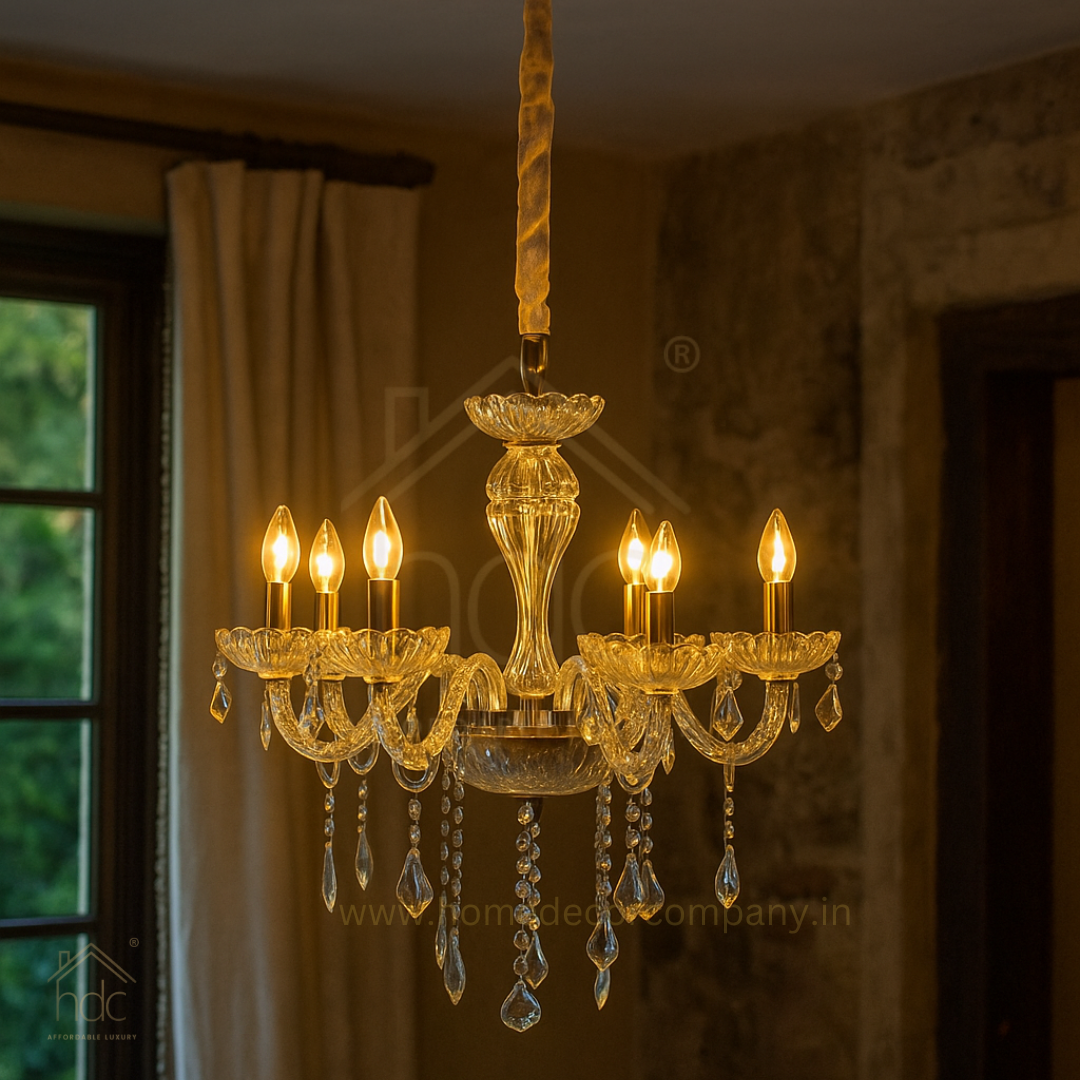 HDC 5-Lights Crystal Elegance Premium Glass Chandelier For Living Room