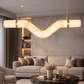 HDC 1200mm Modern Wave Imitated Marble Pendant Light Luxury Alabaster Ceiling Chandelier with Brass Finish Designer LED Hanging Light for Living Room, Dining Area & Bedroom
