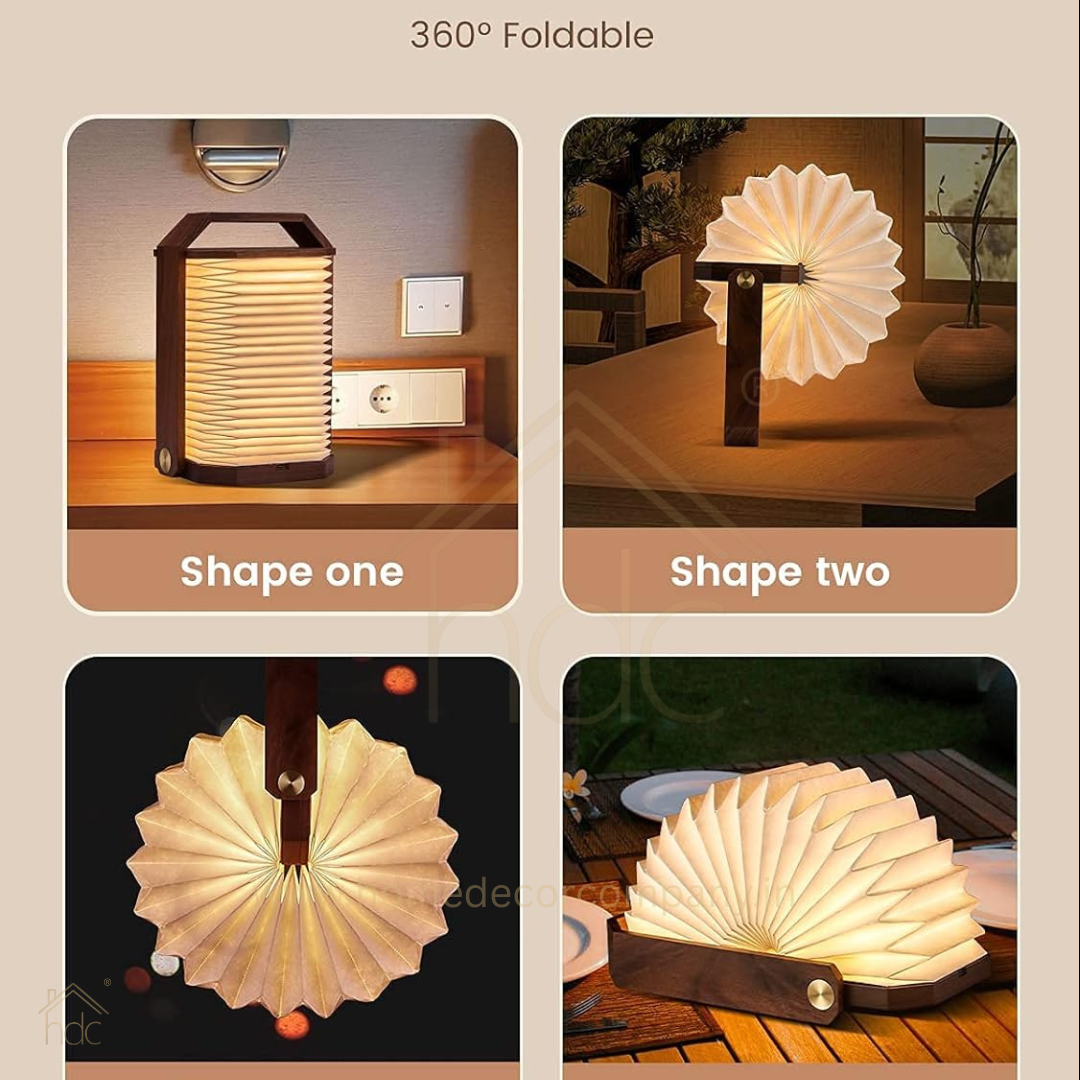 HDC Handcrafted Paper Table Lamp with Wooden Handle Warm Ambient Glow Decorative Lantern Lamp for Bedroom, Living Room & Café Décor