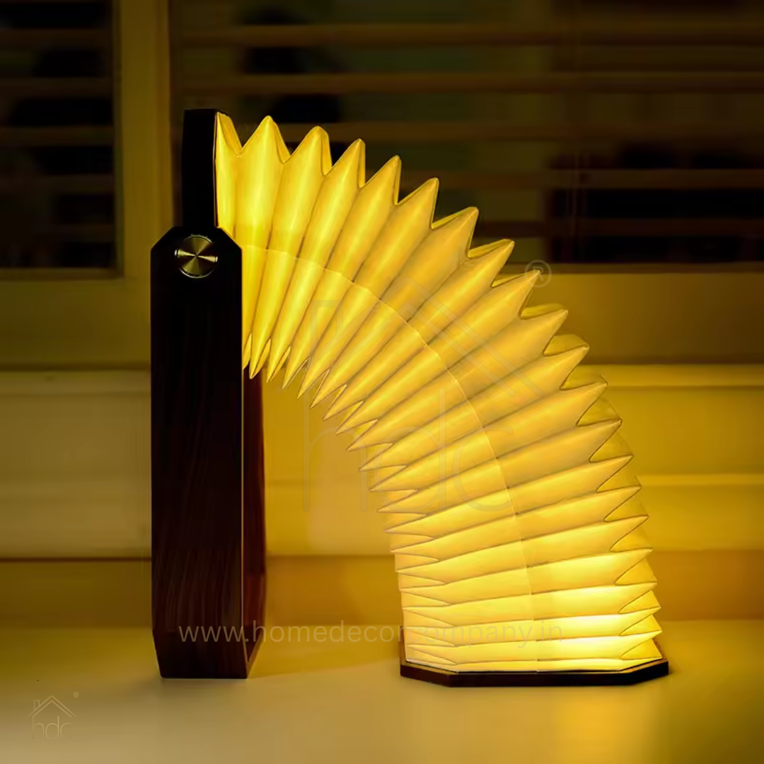 HDC Handcrafted Paper Table Lamp with Wooden Handle Warm Ambient Glow Decorative Lantern Lamp for Bedroom, Living Room & Café Décor