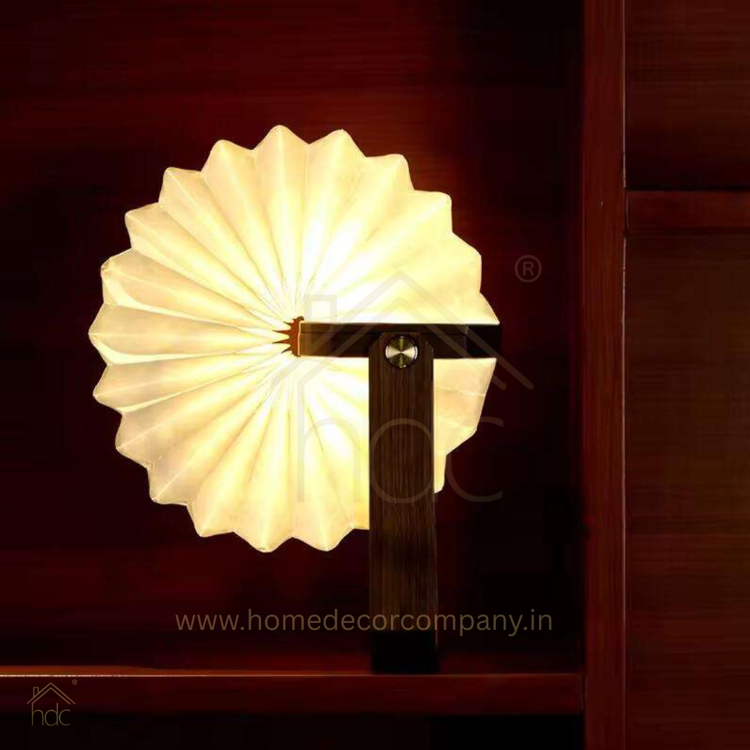 HDC Handcrafted Paper Table Lamp with Wooden Handle Warm Ambient Glow Decorative Lantern Lamp for Bedroom, Living Room & Café Décor