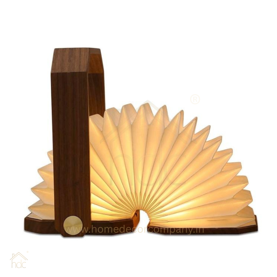 HDC Handcrafted Paper Table Lamp with Wooden Handle Warm Ambient Glow Decorative Lantern Lamp for Bedroom, Living Room & Café Décor