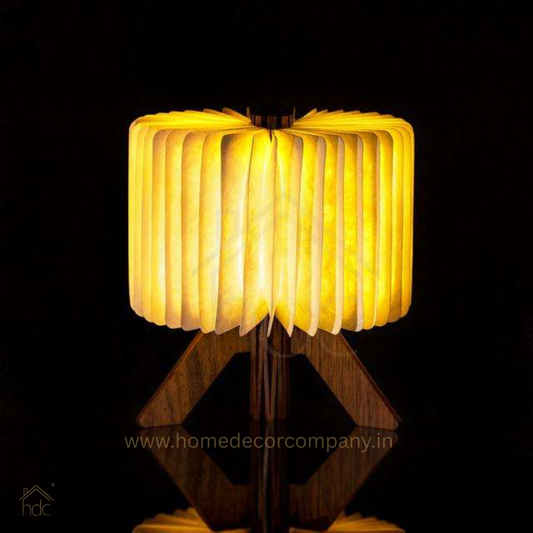 HDC Foldable Book Style Paper Table Lamp with Wooden Base 360° Ambient Light Decorative Lamp for Bedroom, Desk & Living Room