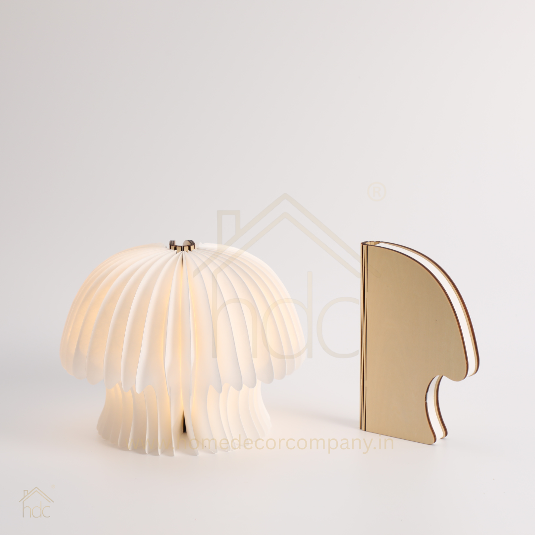 HDC Foldable Mushroom Style Paper Table Lamp 360° Warm Ambient Decorative Light for Bedroom, Bedside & Living Room