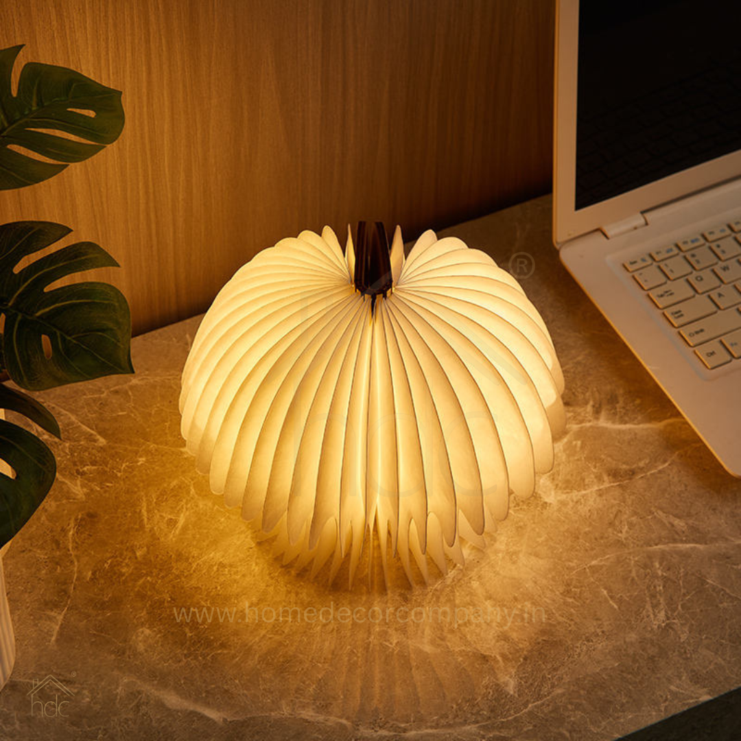 HDC Foldable Mushroom Style Paper Table Lamp 360° Warm Ambient Decorative Light for Bedroom, Bedside & Living Room