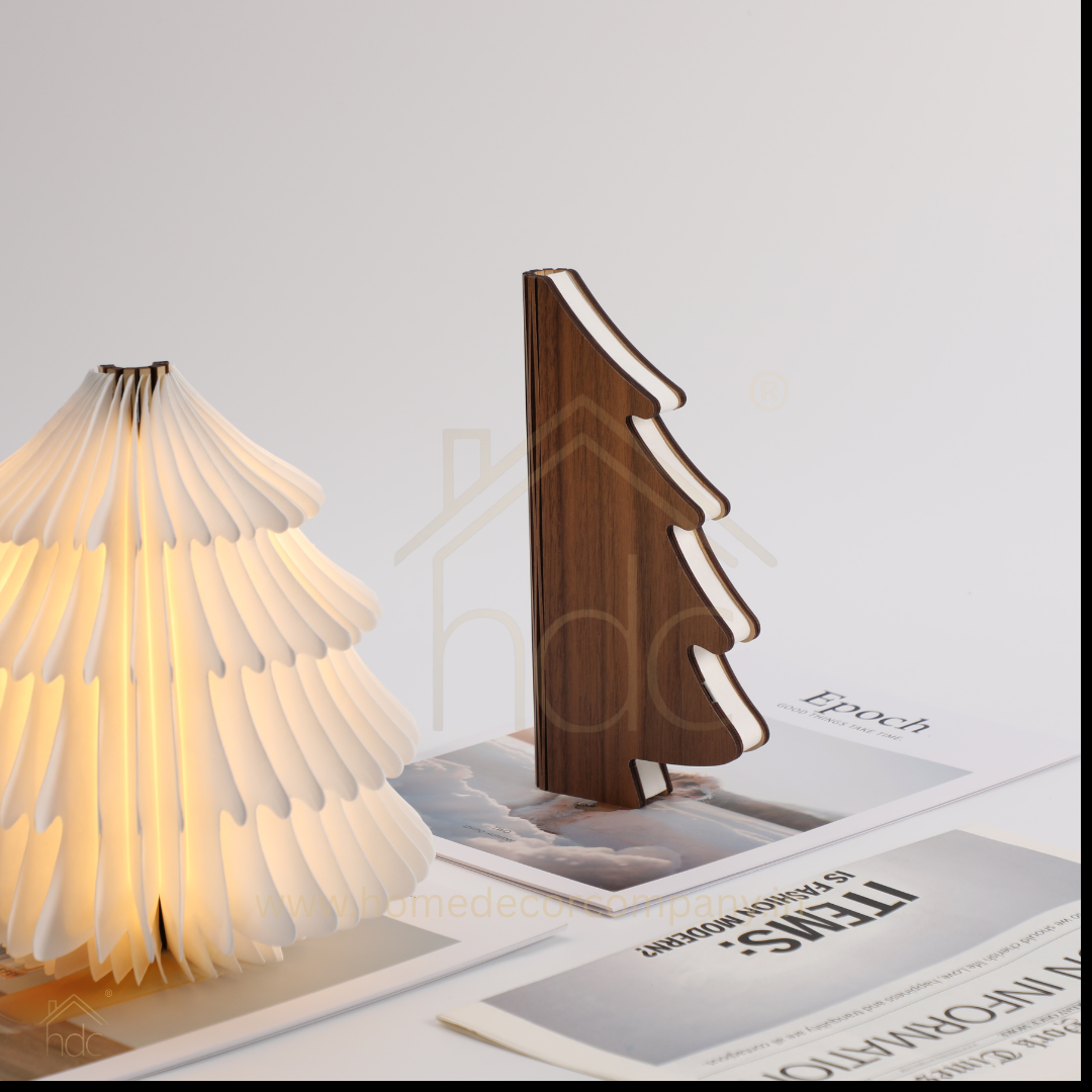 HDC Foldable Paper Lamp Night Light Rechargeable Bedroom Feature Crafted Black Walnut Wood Gift Box Set for Home Decor