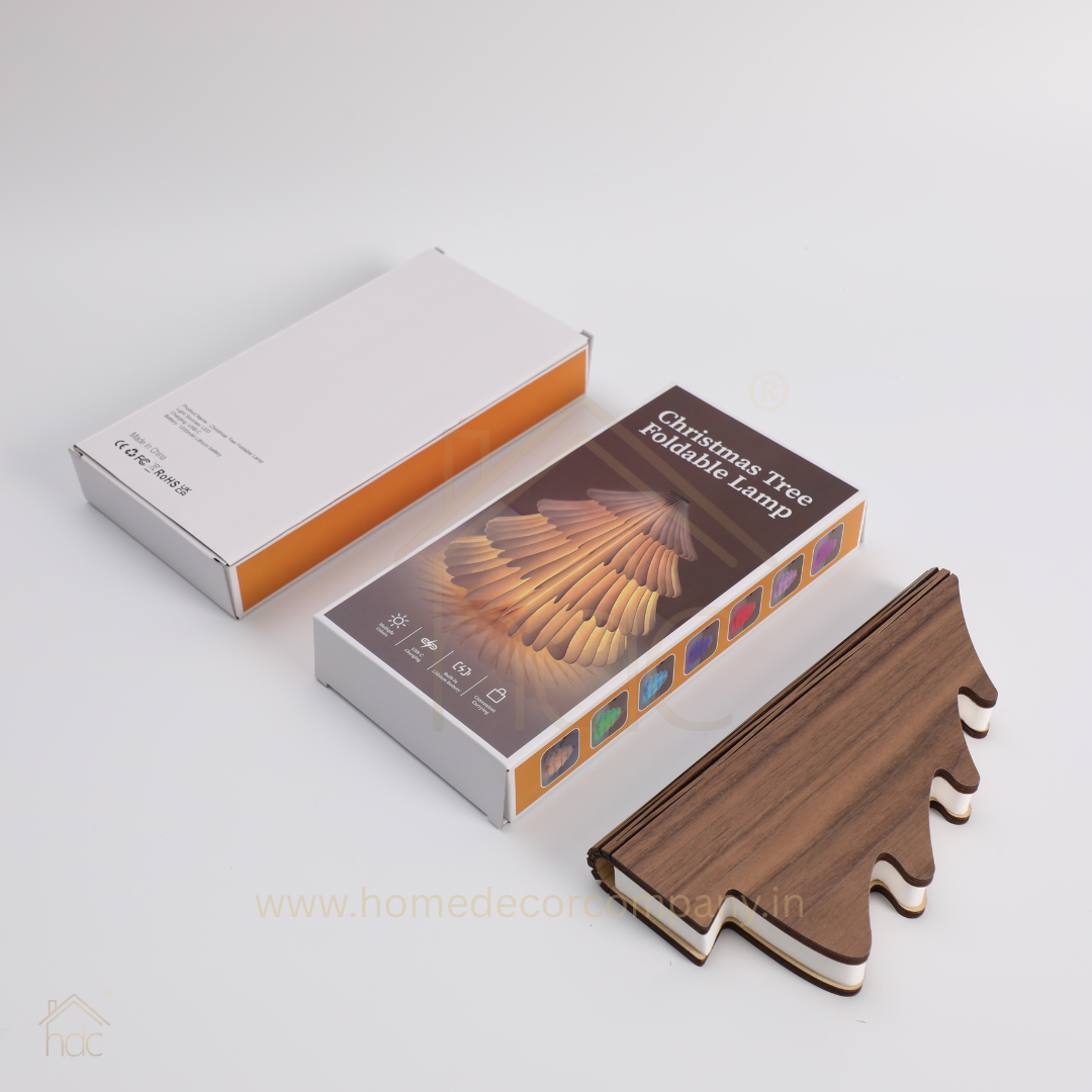 HDC Foldable Paper Lamp Night Light Rechargeable Bedroom Feature Crafted Black Walnut Wood Gift Box Set for Home Decor