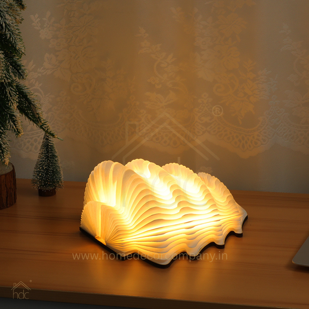 HDC Foldable Paper Lamp Night Light Rechargeable Bedroom Feature Crafted Black Walnut Wood Gift Box Set for Home Decor