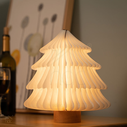 HDC Foldable Paper Lamp Night Light Rechargeable Bedroom Feature Crafted Black Walnut Wood Gift Box Set for Home Decor