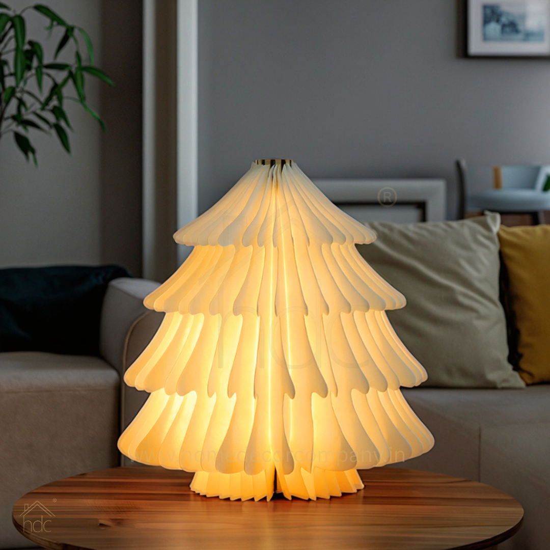 HDC Foldable Paper Lamp Night Light Rechargeable Bedroom Feature Crafted Black Walnut Wood Gift Box Set for Home Decor