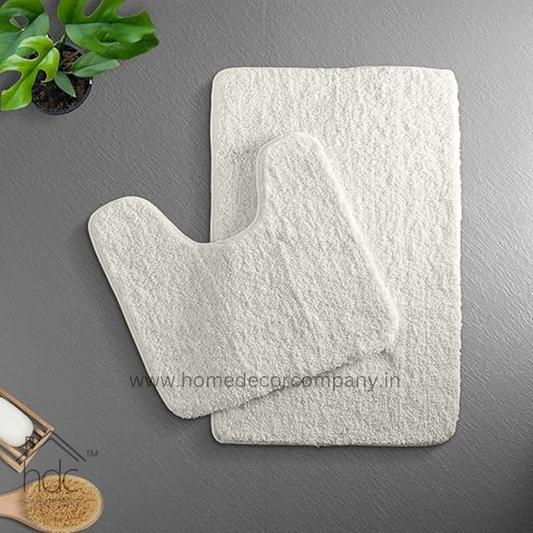 Hdc 40*60, 40*50 CM Modern Everyday Microfiber Anti Skid & Super Absorbent Ultra Soft Bathmat and Shaggy Floor Mats, Non-Slip, Rug for Home, Kitchen and Bathroom, 2 PC Set colour (White)