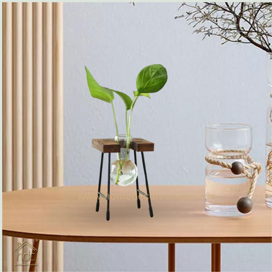 HDC Indoor Propagation Station Wooden Stand With 1 Bulb-Shaped Glass Vases Test Tube (Style 1)