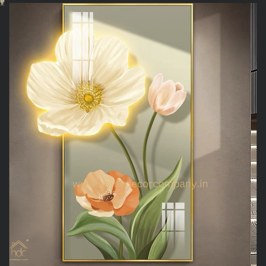 Hdc Modern Nordic Atmosphere Lamp Hanging Painting Living Room Three-Dimensional Flower Hallway Background LED Light Wall Art (24*48 IN)