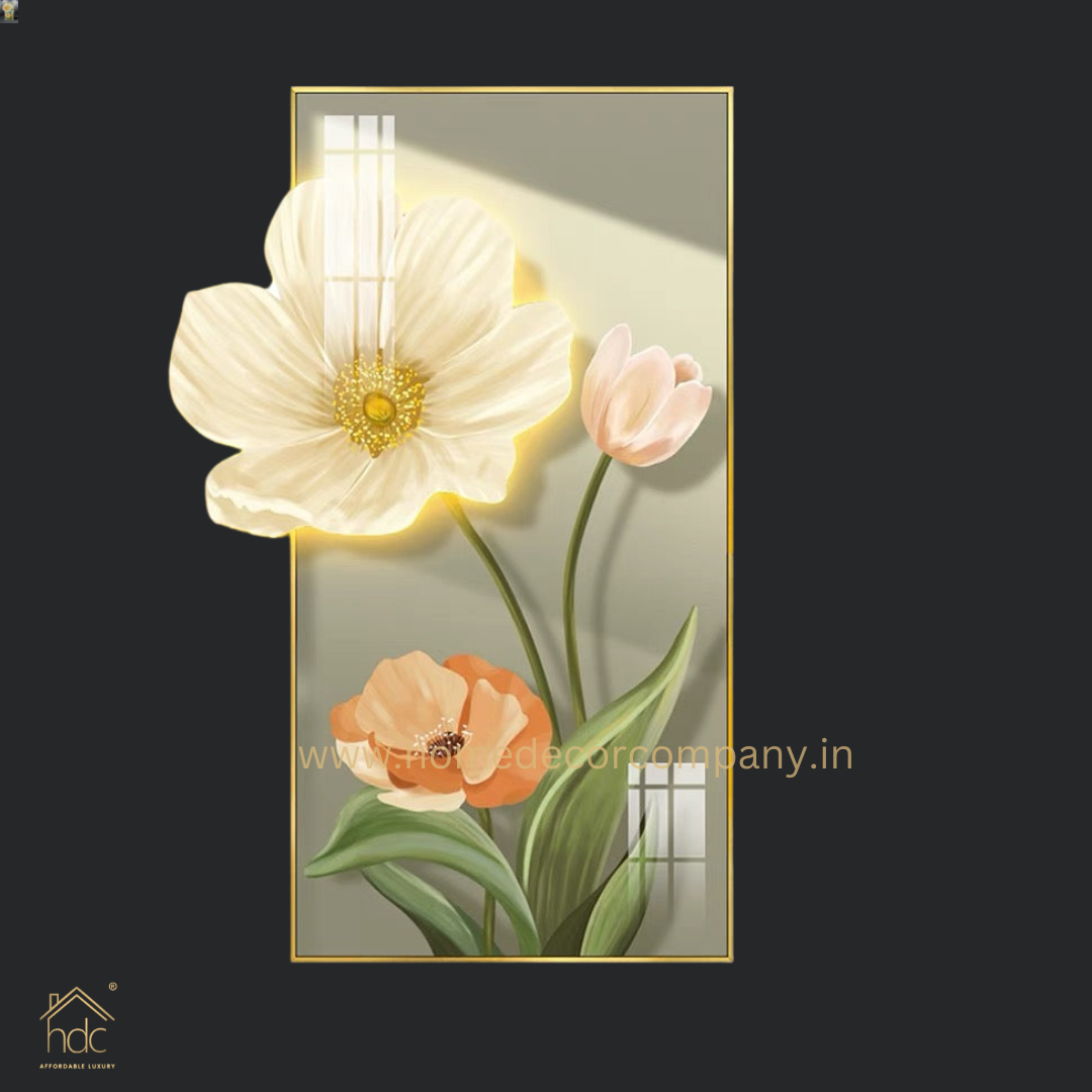 Hdc Modern Nordic Atmosphere Lamp Hanging Painting Living Room Three-Dimensional Flower Hallway Background LED Light Wall Art (24*48 IN)