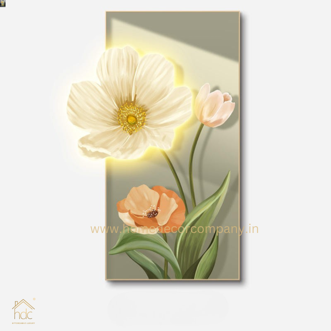 Hdc Modern Nordic Atmosphere Lamp Hanging Painting Living Room Three-Dimensional Flower Hallway Background LED Light Wall Art (24*48 IN)