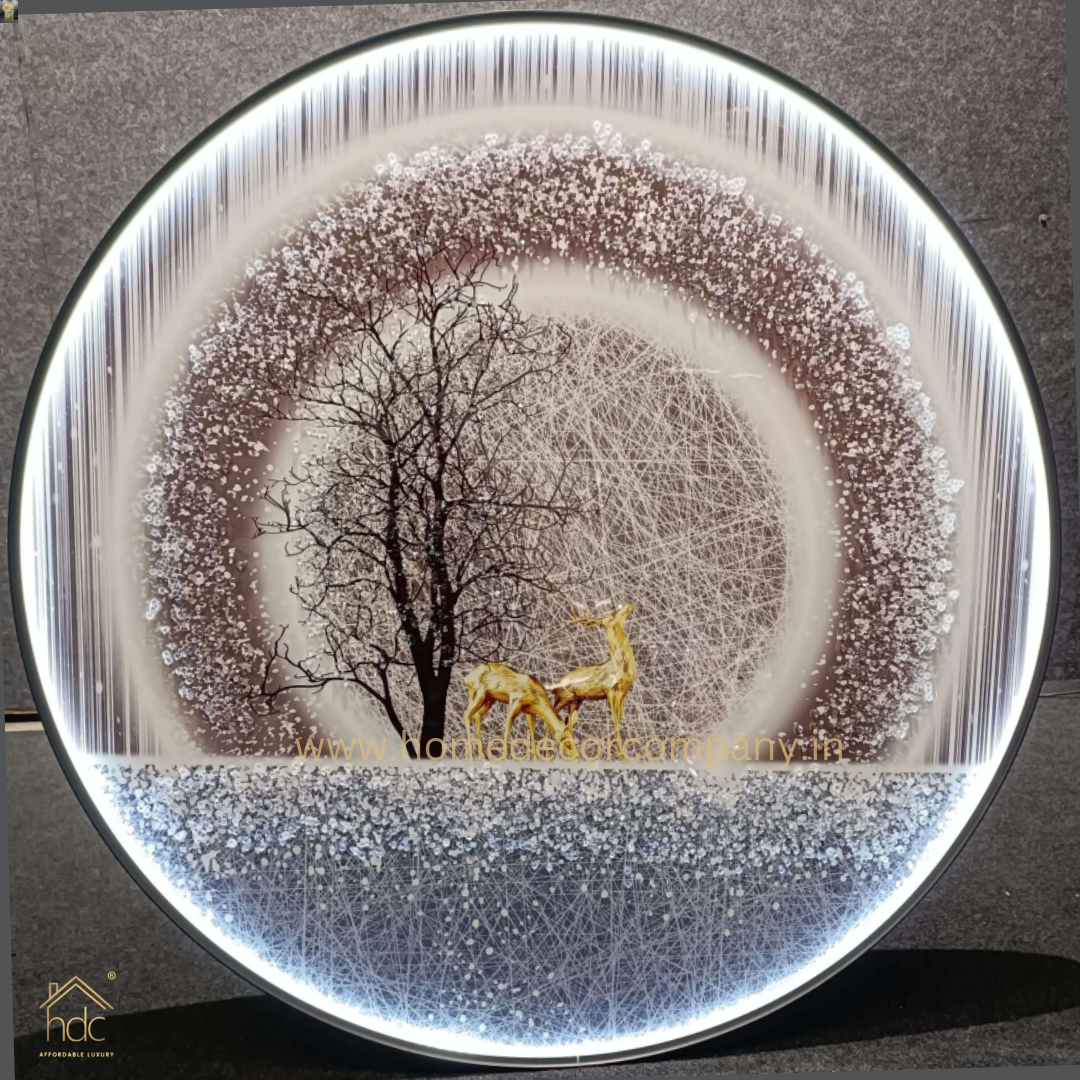 Hdc Modern Beautyful Round LED Crystal Painting for Home Decor Of Living Room Three-Dimensional LED Light Wall Art (DIA-32 IN)