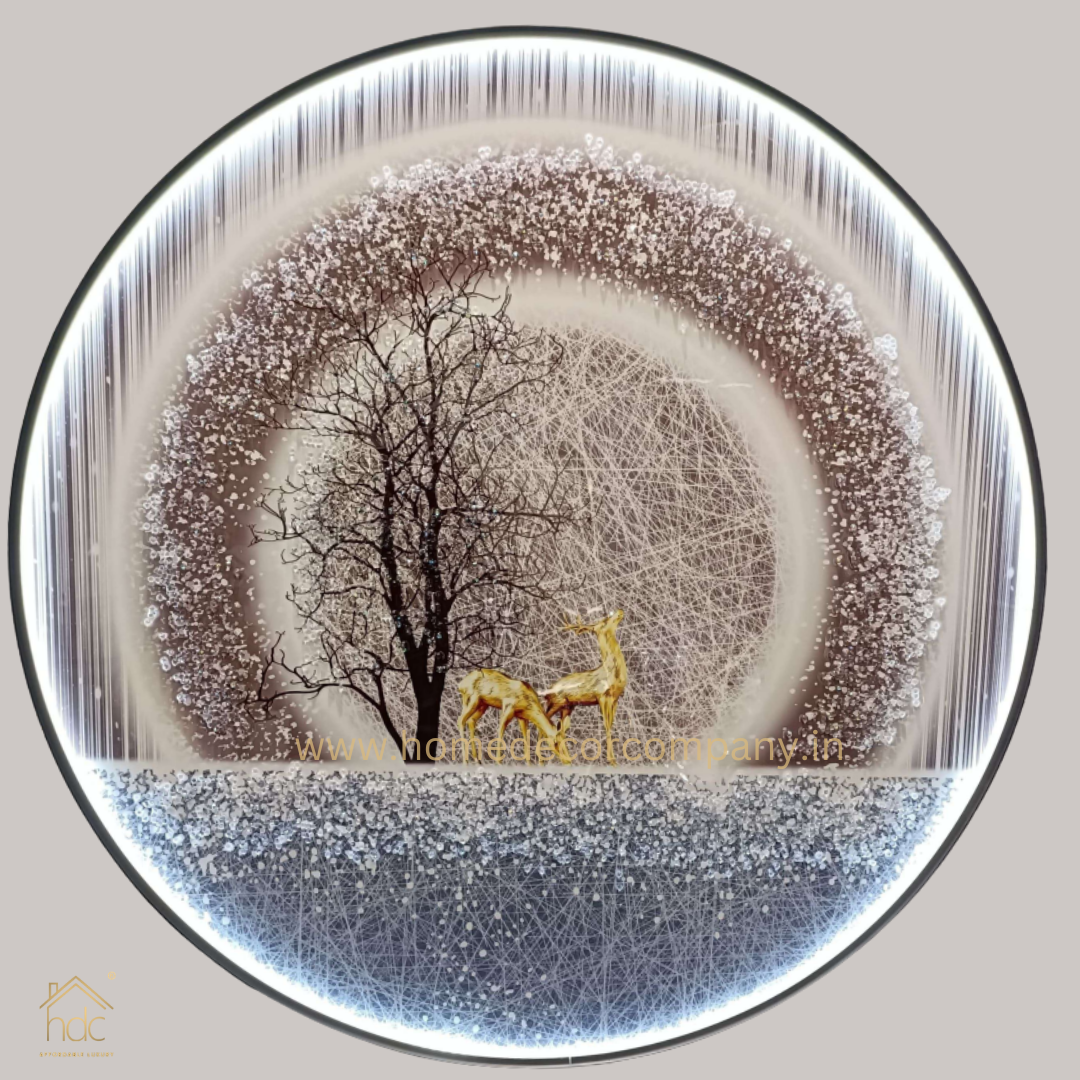Hdc Modern Beautyful Round LED Crystal Painting for Home Decor Of Living Room Three-Dimensional LED Light Wall Art (DIA-32 IN)