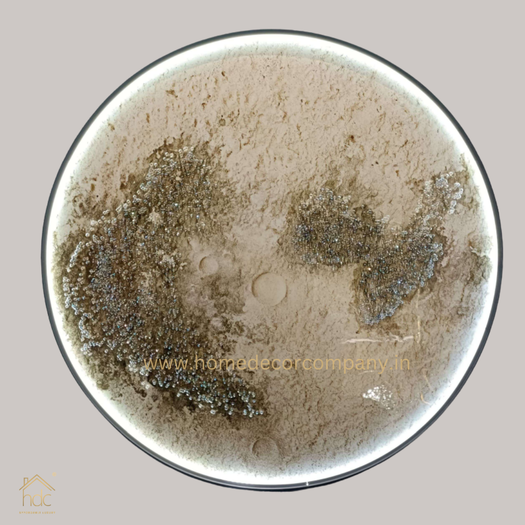 Hdc 800mm Modern Beautyful Round Moon Structure LED Crystal Painting for Home Decor Of Living Room Three-Dimensional LED Light Wall Art (Dia-32 IN)