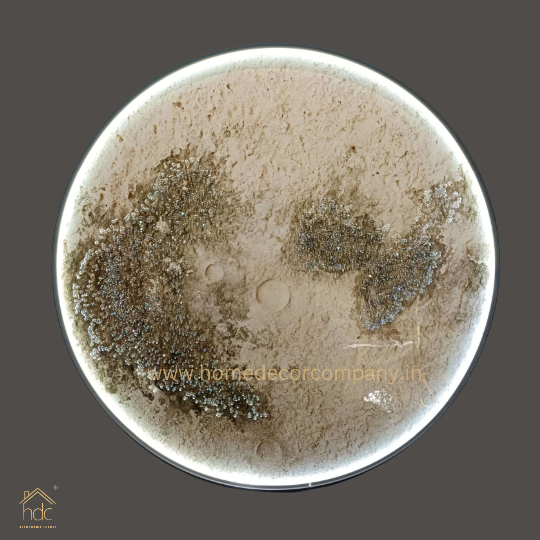 Hdc 800mm Modern Beautyful Round Moon Structure LED Crystal Painting for Home Decor Of Living Room Three-Dimensional LED Light Wall Art (Dia-32 IN)
