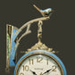 HDC Modern Double-Sided Wall Clock With a Decorative Light Blue Frame With Gold Accents, a Bird-Shaped Ornament on Top