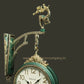 HDC Modern Double-Sided Wall Clock With a Decorative Clock has a Green Casing and a Deer-Shaped Ornament at the Top