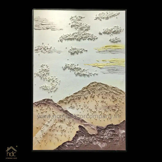 HDC Hand Crafted Painting Image Shows a textured Abstract Painting, Possibly of a Mountain landscape with Clouds Three Dimensional  Painting For Home Decor and Office