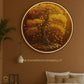 Hdc Modern Beautyful Round Golden Tree  LED Crystal Painting for Home Decor Of Living Room Three-Dimensional LED Light Wall Art (Dia-32 IN)