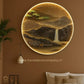 Hdc Modern Beautyful Round Nature Scenery LED Crystal Painting for Home Decor Of Living Room Three-Dimensional LED Light Wall Art (Dia-32 IN)