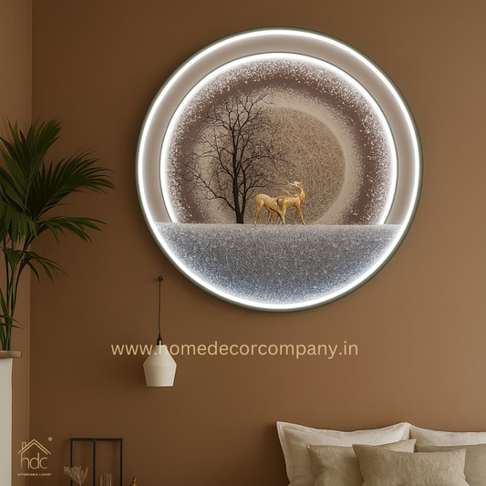 Hdc Modern Beautyful Round LED Crystal Painting for Home Decor Of Living Room Three-Dimensional LED Light Wall Art (DIA-32 IN)