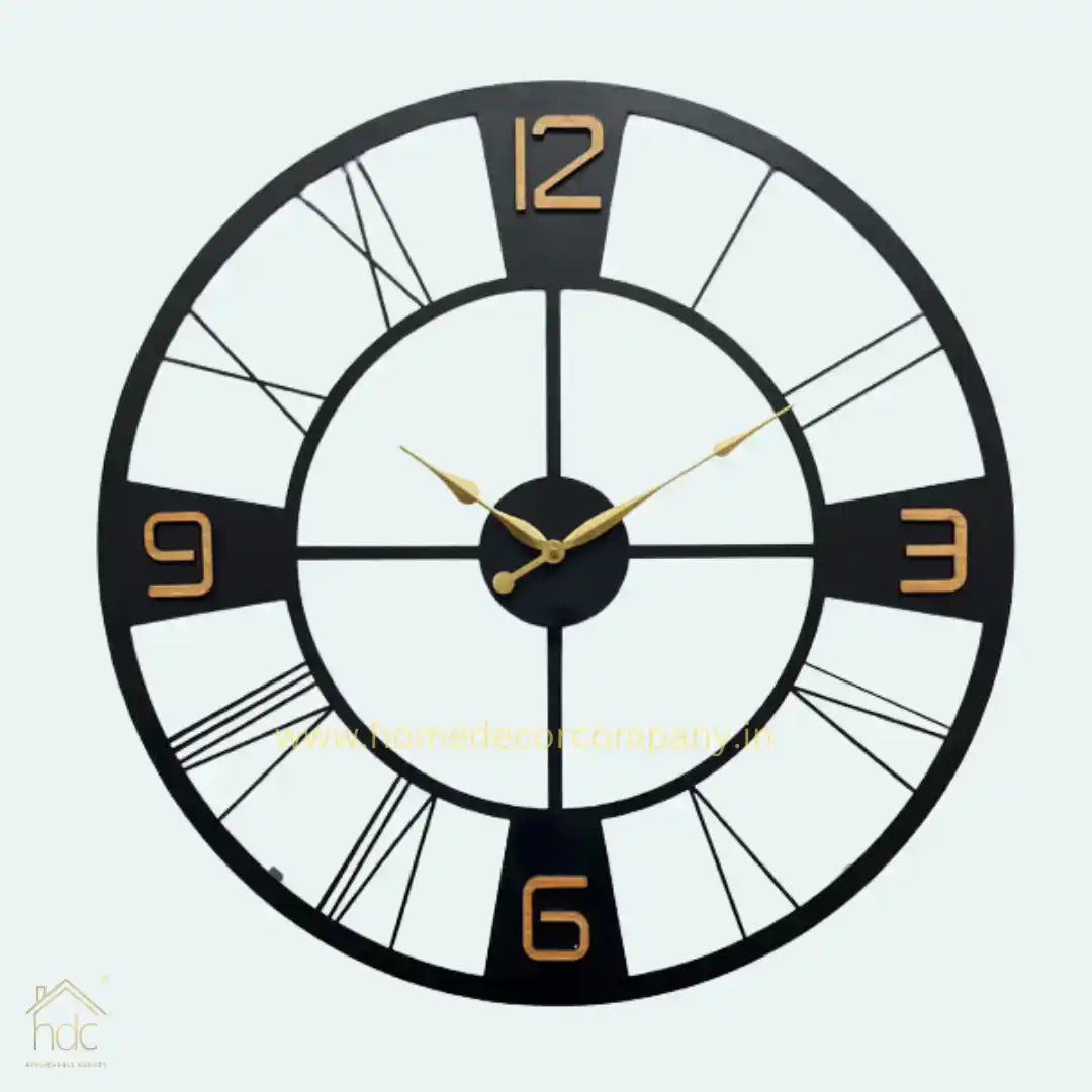 Hdc Black Metal Wall Clock for Living Room Stylish Latest Analog Clock – Silent Non-Ticking Acrylic Front – Multicolor Home Decor for Office, Kitchen & Bedroom