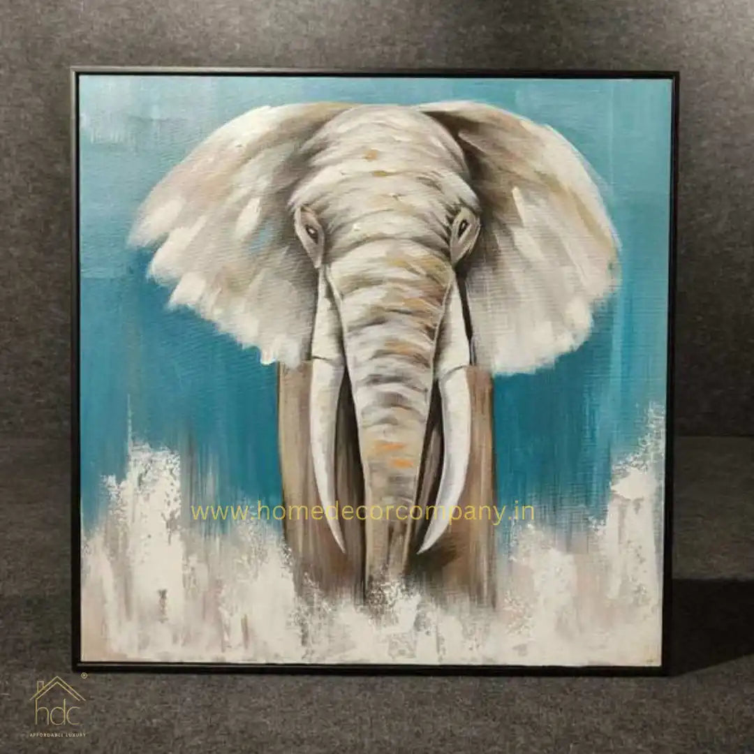 Hdc Running Elephant 100% Handpainted Wall Painting For Home Decor
