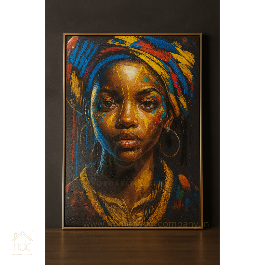 Hdc African Women face Abstract Canvas painting with frame Big Size Wall Art for living room, Bedroom, Drawing room, Hotels
