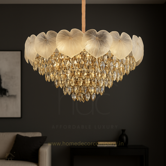 HDC 500 MM Luxury Crystal Drop Chandelier with Leaf Heart Shape Crown Light Luxurious Crystal Chandelier