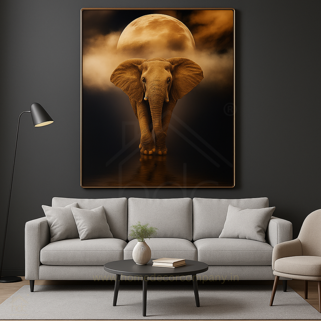 Hdc Modern Majestic Elephant Moonlight Canvas Crystal Painting Home Decor
