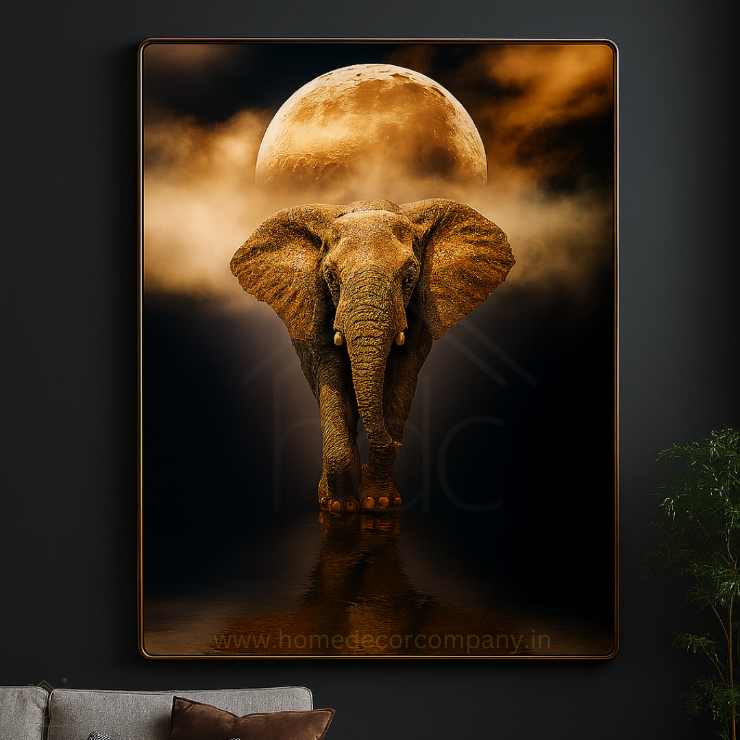 Hdc Modern Majestic Elephant Moonlight Canvas Crystal Painting Home Decor
