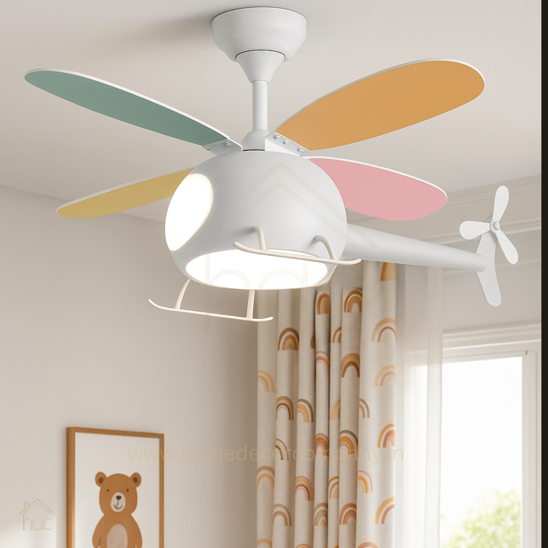 Hdc Kids’ Helicopter Ceiling Fan with LED Light Multi-Color Blades Airplane Chandelier