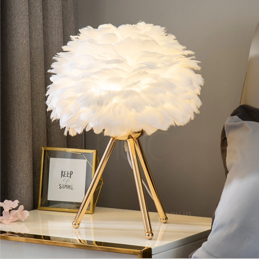 Hdc Feather Table Lamp Simple Elegant Modern Tripod Desk Lights Night Light For Living Room