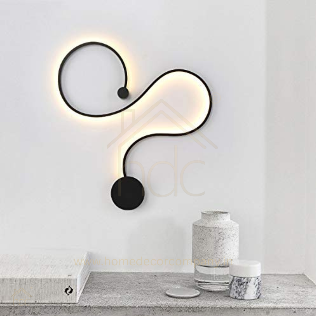 HDC Modern LED Wall Light Abstract Wave Design for Bedroom, Living Room & Accent Walls, Warm White Matte Black Finish