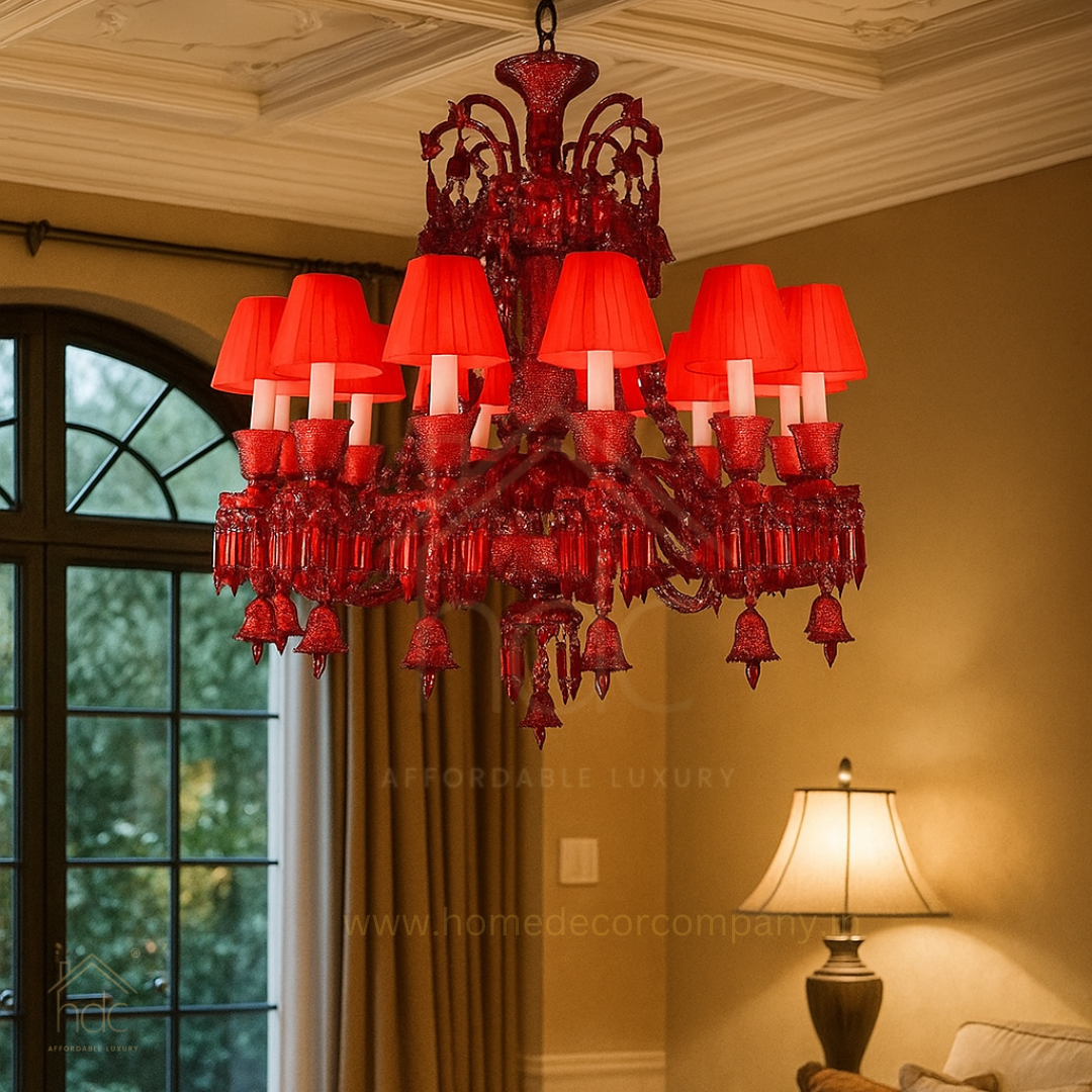 HDC 12 Lights Tier Shade Design Imperial Ruby Crystal Chandelier For Living Room