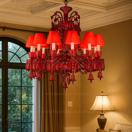 HDC 12 Lights Tier Shade Design Imperial Ruby Crystal Chandelier For Living Room