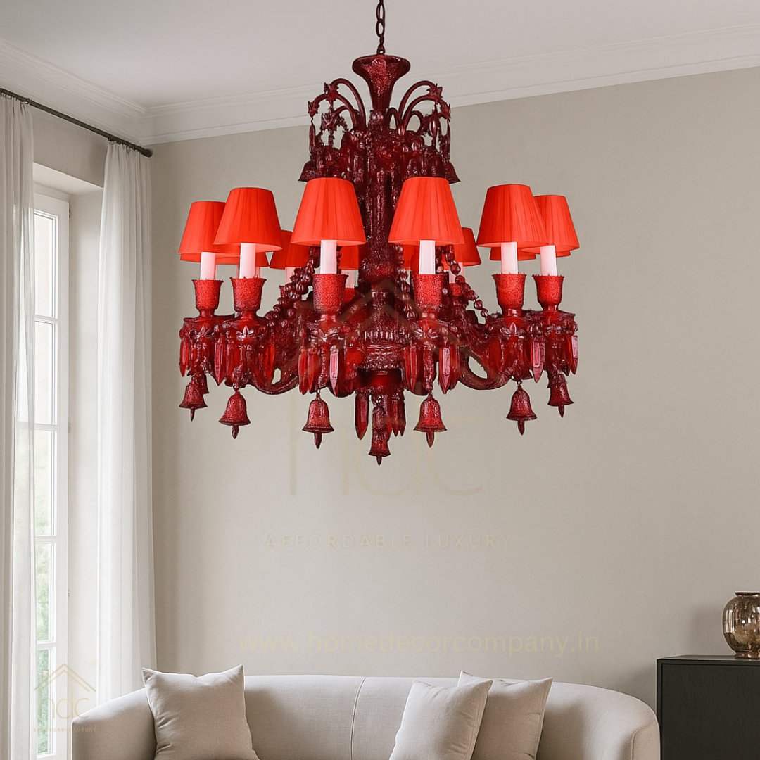 HDC 12 Lights Tier Shade Design Imperial Ruby Crystal Chandelier For Living Room