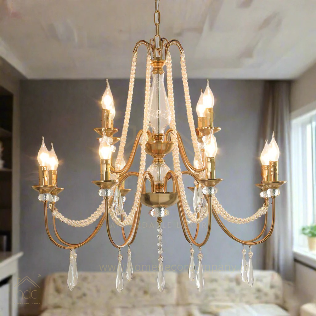 HDC 12 Light Clear Glass Italian Jewel Chandelier Ceiling Lights Hanging - Warm White