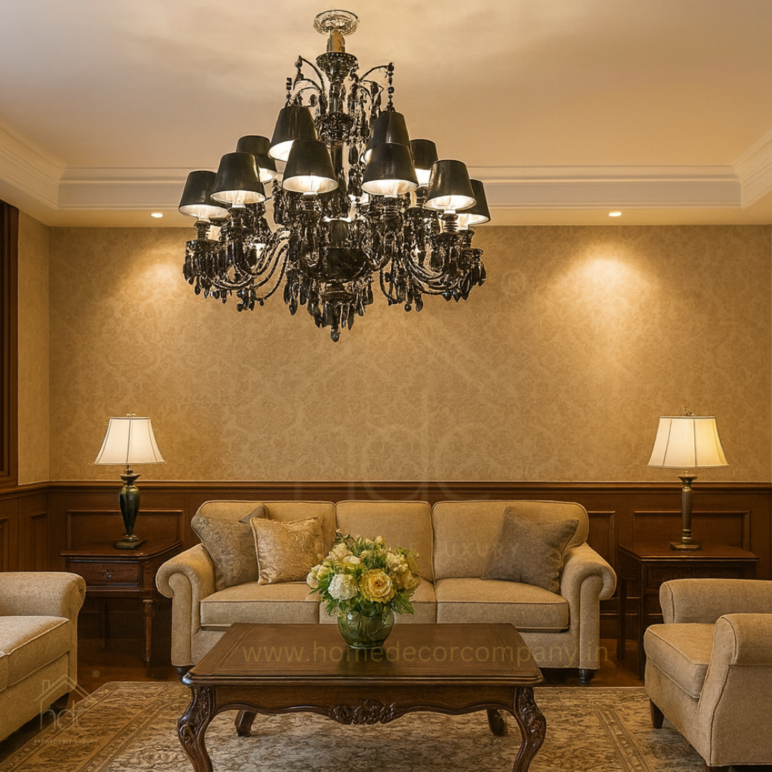 Hdc 12 Lights Black Shade Glass Italian Chandelier Ceiling Lights Hanging - Warm White