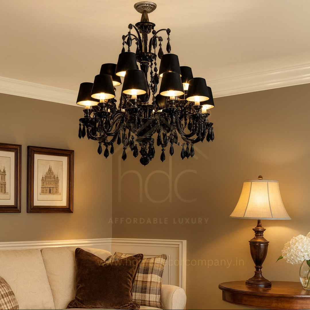 Hdc 12 Lights Black Shade Glass Italian Chandelier Ceiling Lights Hanging - Warm White