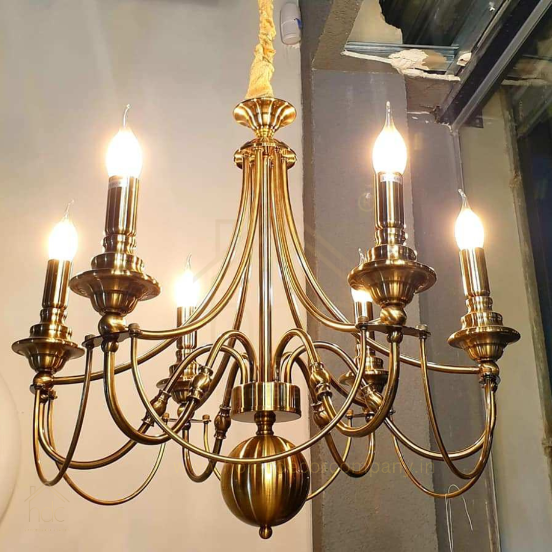 Hdc 6 Light Gold Metal Italian Chandelier Ceiling Lights Hanging - Warm White